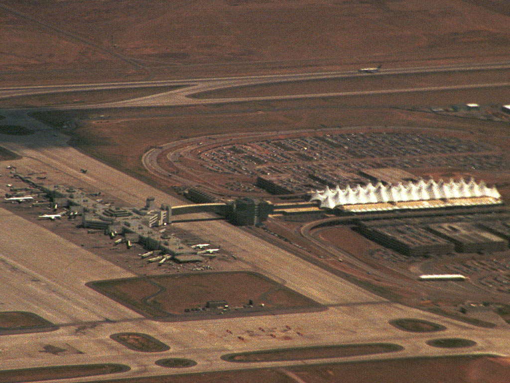 Denver Airport - Terminal Building and Peir A from the air (2 May 2002)