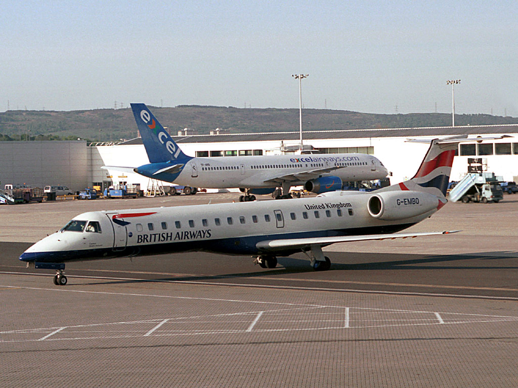 BA Citiexpress Embraer 145EU - G-EMBO - and Excel Airways Boeing 757-225 TF-ARD @ GLA (15 May 2003)