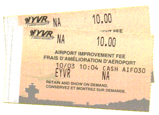 YVR Airport Improvement Fee Tickets for 3 October 1999