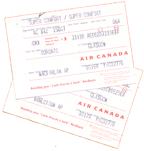 Boarding Passes for AC842 on 15 October 1999