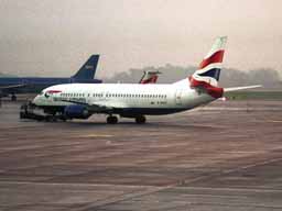 British Airways Boeing 737-436; c/n 25839 on pushback from stand 43 at MAN