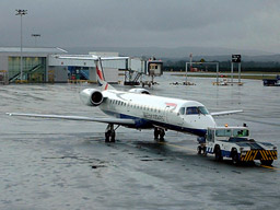 20 Janaury 2003 BA Citiexpress G-ERJE being pushbacked from stand 23 at GLA