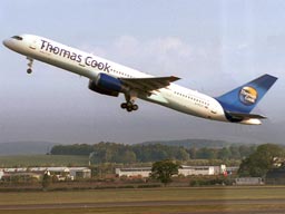 15 May 2003 (0628) G-FCLF in the air above Rwy 23 at GLA