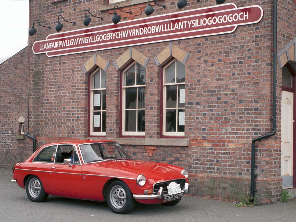 MGB GT at Llanfairpwllgwyngllgogerychwyndrobwllllantysiliogogogoch